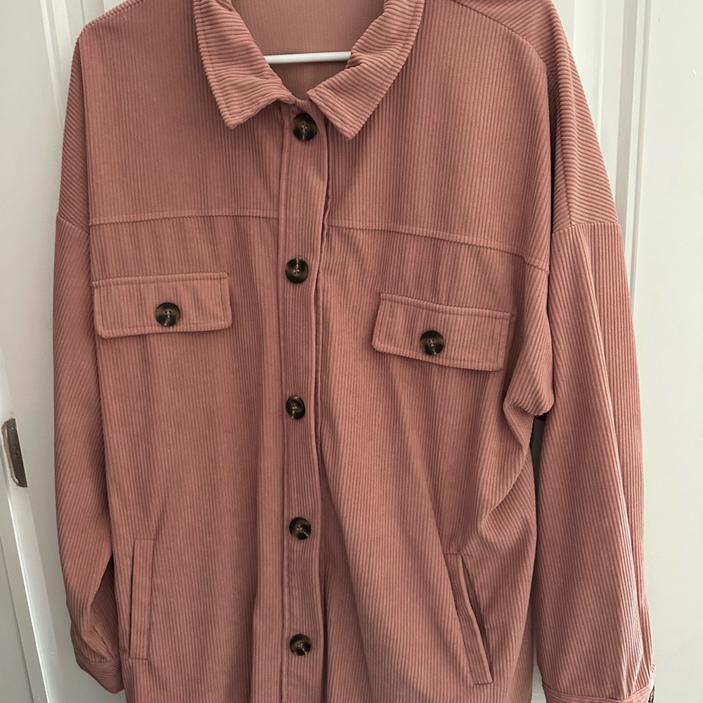 Pink Corduroy Button-Up Jacket